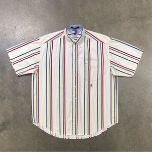 Vintage Tommy Hilfiger Multi Stripe 90s Y2K Button Down Short Sleeve Shirt